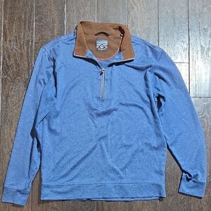 Straight Down Quarter-Zip Sweater with Brown Contrast Collar Size Large